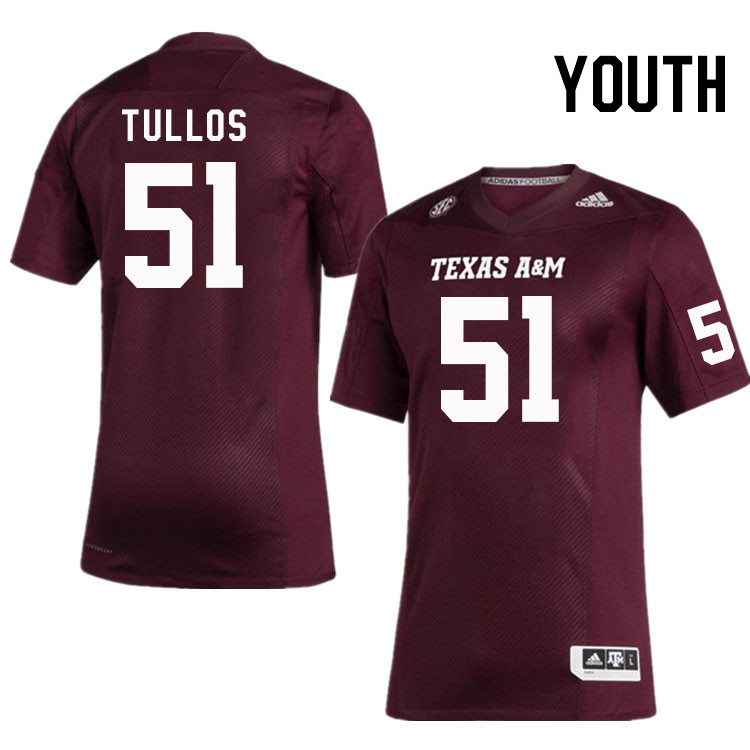 Youth #51 Kason Tullos Texas A&M Aggies College Football Jerseys Stitched Sale-Maroon